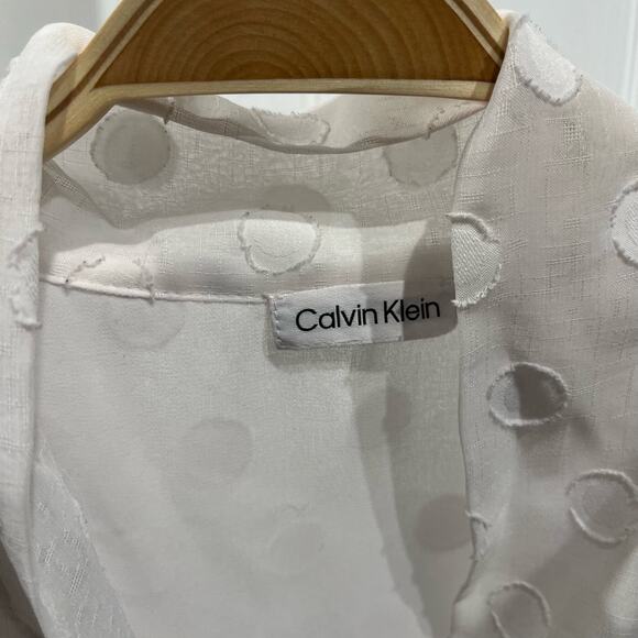 Calvin Klein White Sheer Polka Dot Top Sz Large - Picture 5 of 7